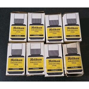 8pc Pelikan VTG Drawing Ink Tusche 17 Black Schwarz Noir Made In Germany‎ 1oz